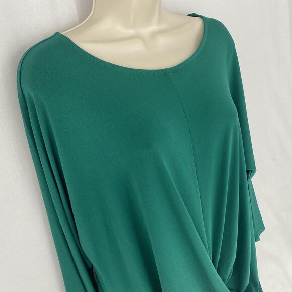 Cato Top Women Large Kelly Green Dolman Sleeve Twist Front Dressy Holiday Slinky - Picture 2 of 12